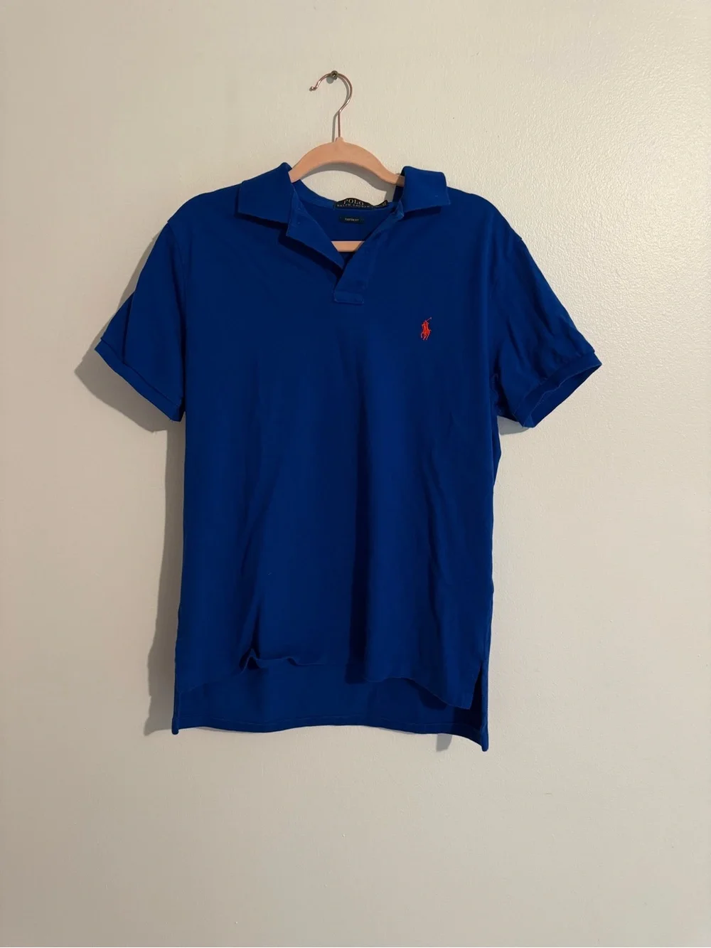 Polo Ralph Lauren Mens L blue short sleeve polo shirt: red logo preppy school
